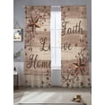 thumbnail image 2 of Country Star Brown Sheer Curtains 96 Inch Length 2 Panels Set Window Treatments, Farmhouse Vintage Plants Wooden Rod Pocket Semi Curtains for Living Room/Bedroom/Kitchen Décor, 104"W x 96"L, 2 of 7