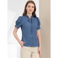 thumbnail image 2 of INSPIRE CHIC Women's Tie Neck Short Sleeve Shirt Puff Sleeve Button Front Lace Inset Stand Collar Blouse, 2 of 6