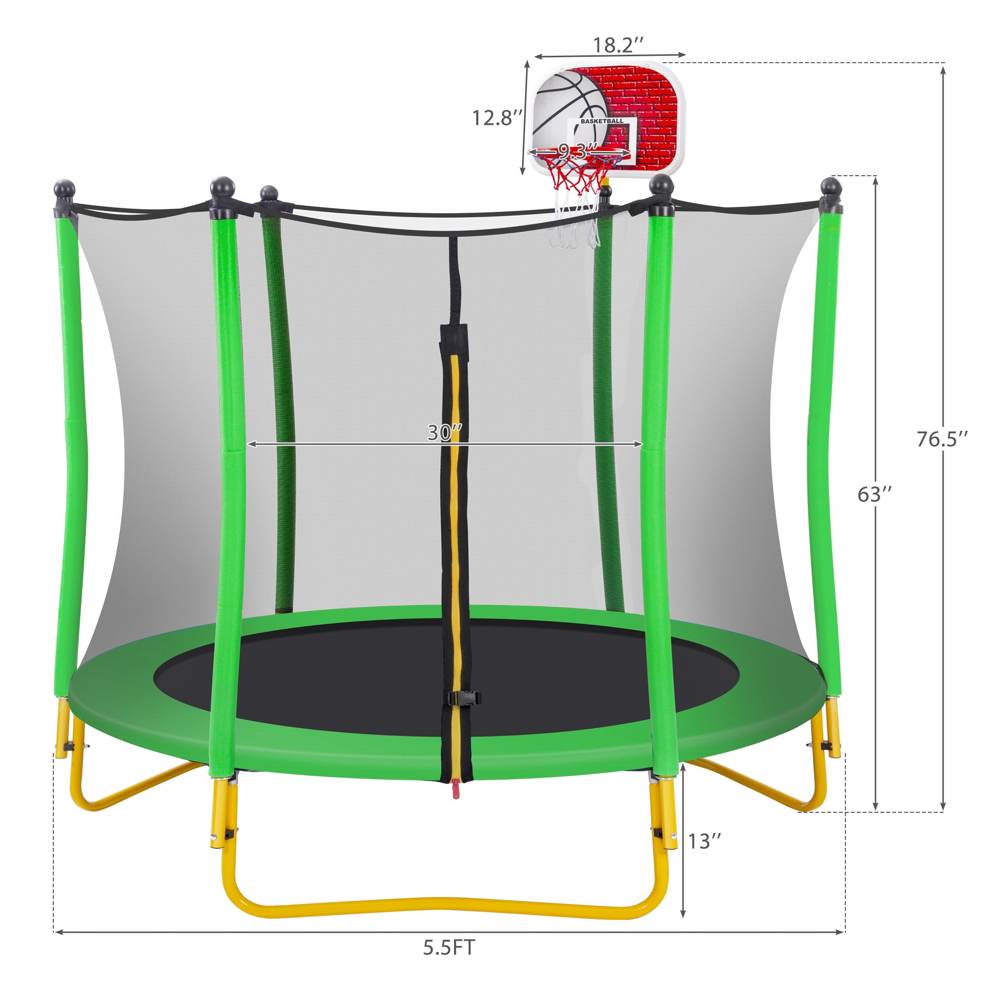 5.5FT Toddler Trampoline with Basketball Hoop, SHINPT Mini Trampoline for Kids, 65" Outdoor/Indoor Trampoline with Enclosure Net, Recreational Trampoline for Patio, Backyard, Garden, Lawn, Yard