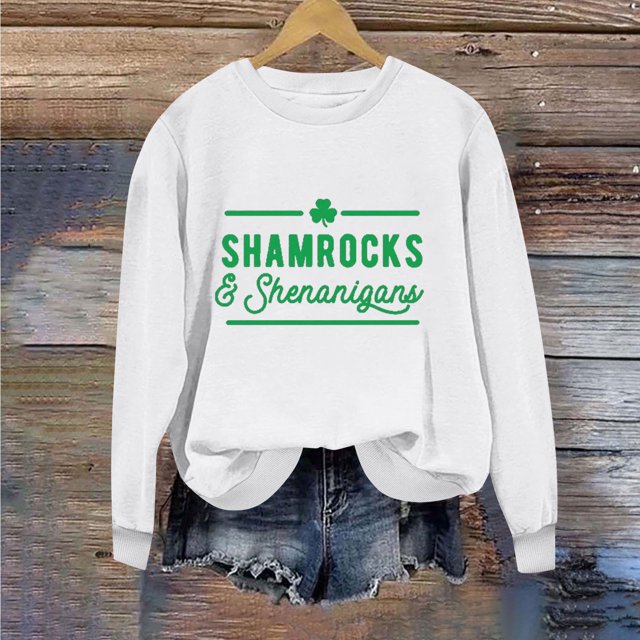 T-shirt de la Saint-Patrick pour Femmes Col Rond Imprimé Saint-Patrick Manches Longues Chandails en Molleton T-Shirt de la Saint-Patrick