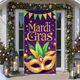 thumbnail image 5 of Golden Mask Mardi Gras Banner Green Yellow Feathers Carnival Display Colorful Balloons Triangular Flags Festival Backdrop for Mardi Gras Party Carnival Celebration Masquerade Ball, 5 of 9