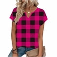 thumbnail image 4 of Guluxicc V Neck T Shirts for Women Short Sleeve Plaid Casual Loose Tops Spring Summer Womens Shirts, 4 of 6