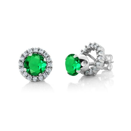 1.54 Ct Round 6mm Green Nano Emerald 925 Silver Removable Jacket Stud Earrings