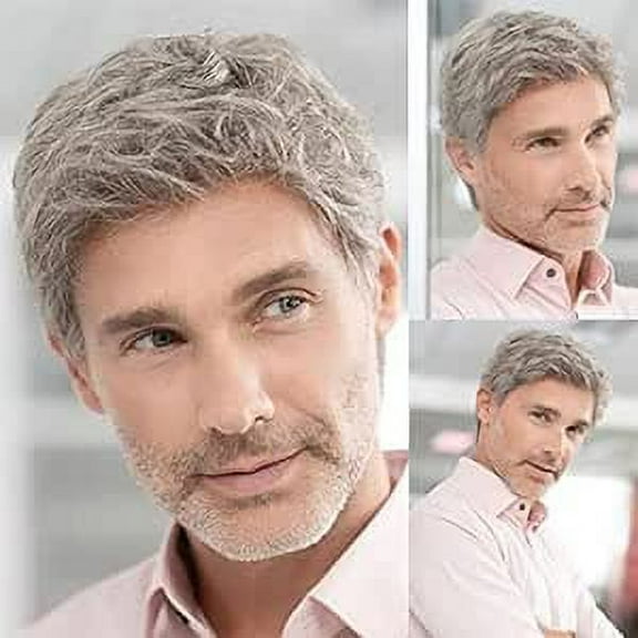 WXLCISI Men's Short Grey Wig Synthetic Heat Hair Alternative Wig For Men