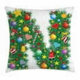 thumbnail image 1 of Letter N Throw Pillow Cushion Cover, Capital N in Green Color with Coniferous Leaves Bells Bowknots Hearts and Stars, Decorative Square Accent Pillow Case, 18 X 18 Inches, Multicolor, by Ambesonne, 1 of 2