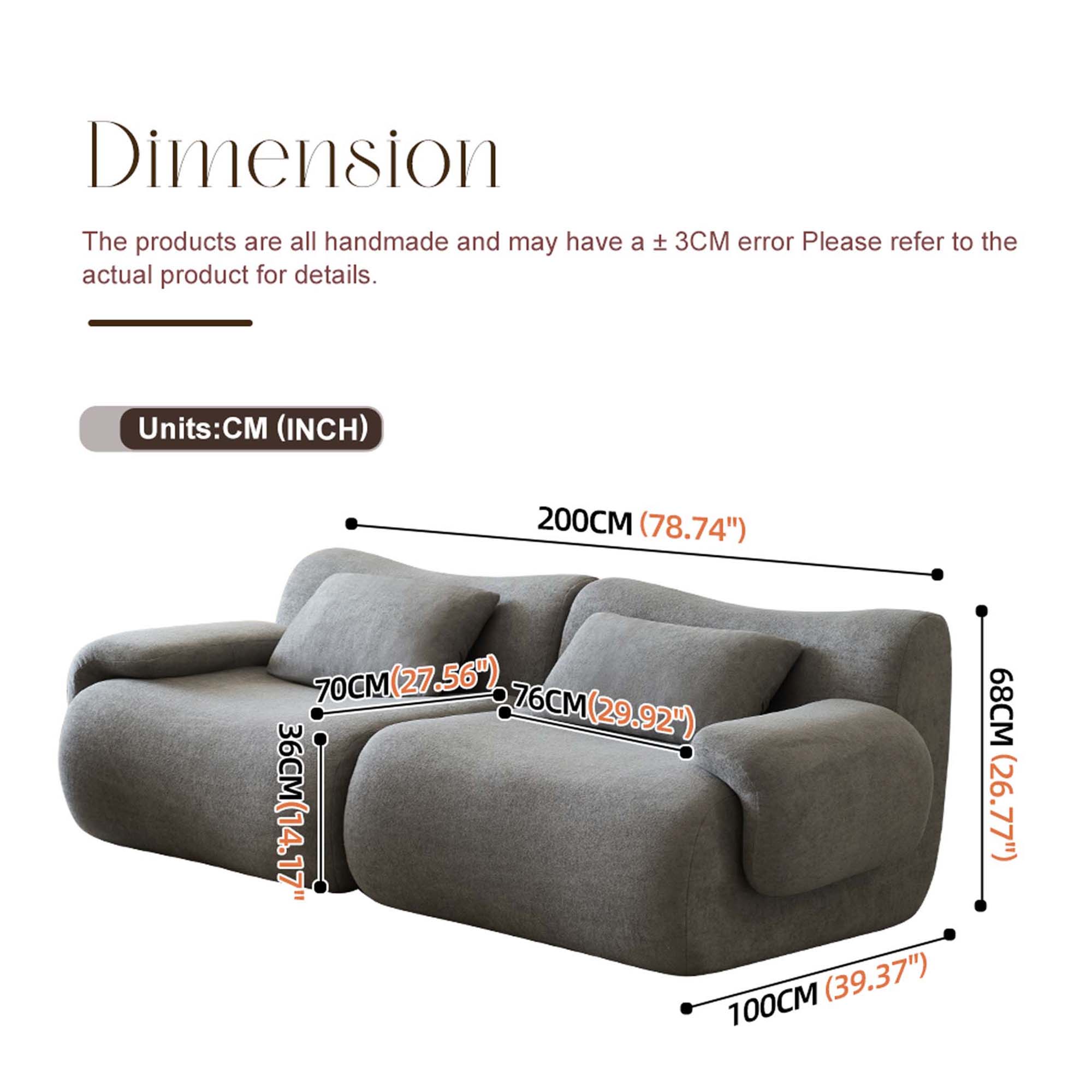 Miniyam 79" Light Grey 2-Seater Couch, Memory Foam Loveseats Modern Compression Sofa with Deep Seat, No Assembly Required Couch for Living Room Bedroom Apartment