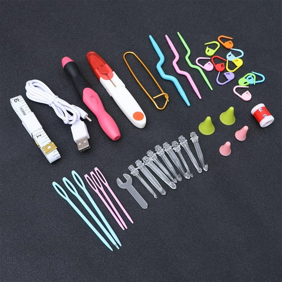Raindrops LED Crochet Hooks Set with 9 Refills and Bright Light for Sewing Craft in Orange Color 38pcs