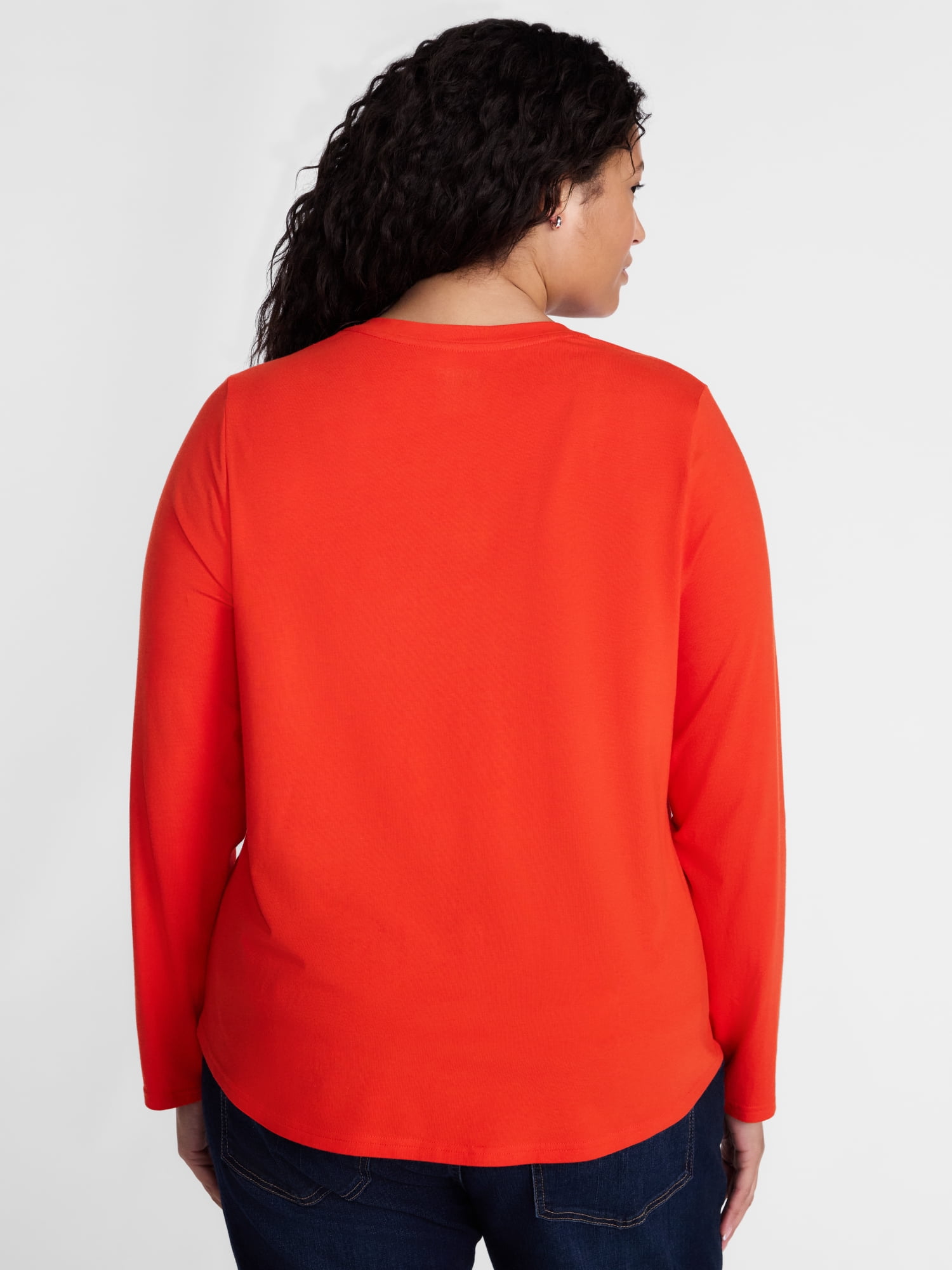 Terra & Sky Women's Plus Size V Neck Tee with Long Sleeves, Size 0X-5X