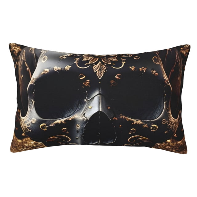 Fotbe Gold Pattern Black Skull Funda de Almohada Decorativa Estilo Occidental, Lujo en Algodón, Fundas para Almohadas King, Cojín Estampado para Decoración del Hogar-14"x20"
