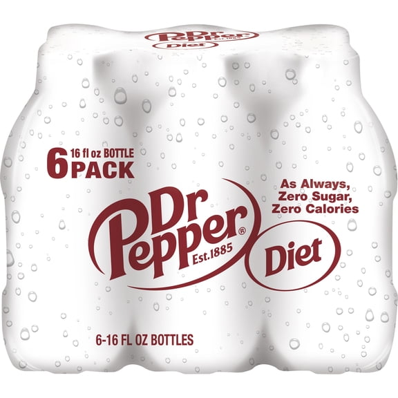 Diet Dr Pepper Soda Pop, 16 fl oz, 6 Pack Bottles