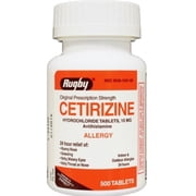 Rugby Cetirizine Hydrochloride Antihistamine Tablets, 10 mg, 500 Count