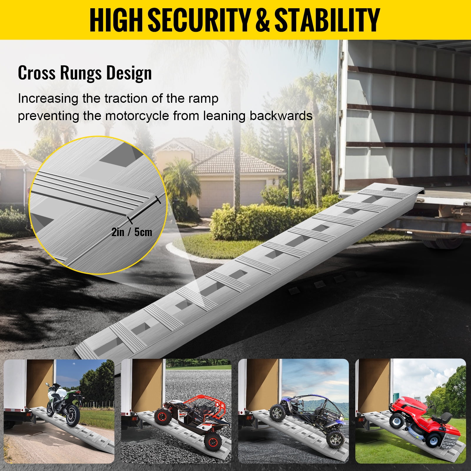 KFFKFF 60x12 Inch Aluminum Ramps 6000LBS 1 Pair 2 Ramps Capacity Car Trailer Truck ATV Ramps