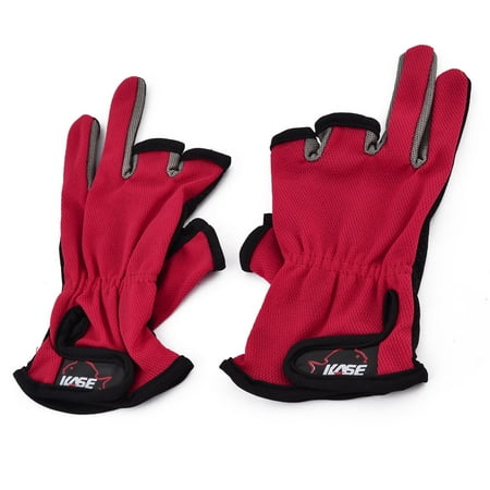 Finger Assault Gloves - Fisherman Fishing Nylon Elastic Nonslip Palm Gloves Black 3 Cut Fingers Pair