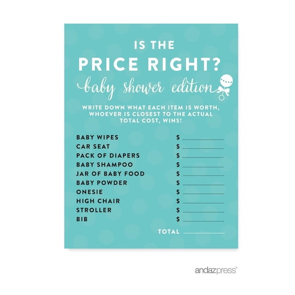 Is The Price Right? Diamond Blue Baby & Co. Baby Shower Game, 20-Pack
