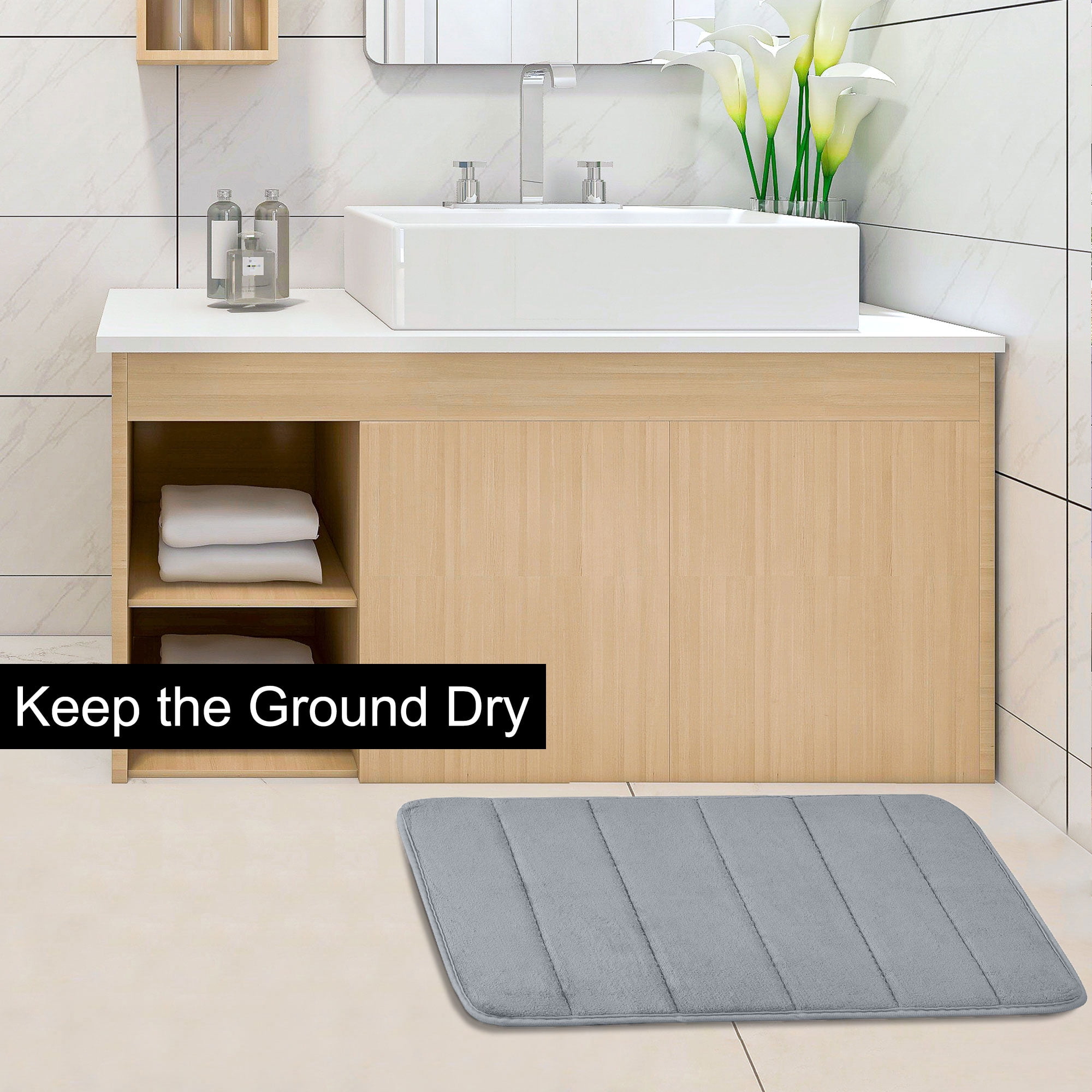 PiccoCasa Memory Foam Absorbent Bath Floor Non-slip Mat Carpet, Silver Gray 32' x 20'
