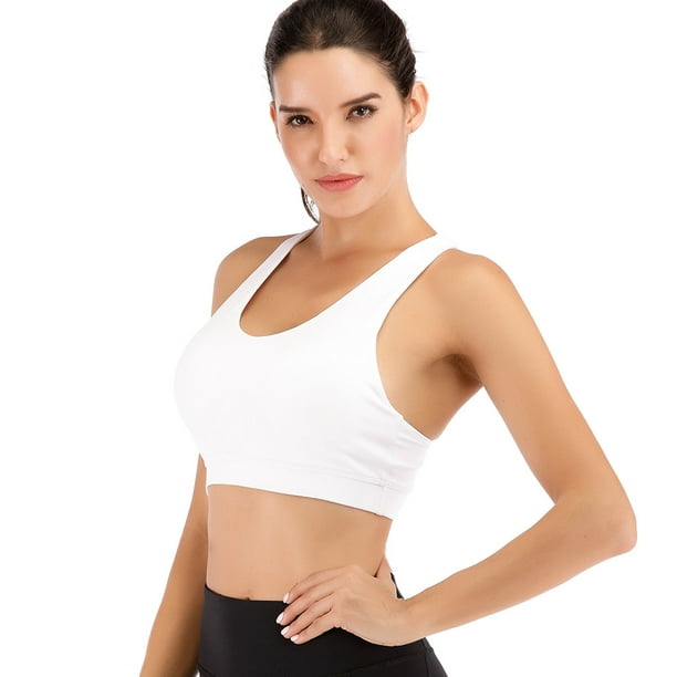 Sports Bra for Women, Criss-Cross Back Padded Strappy Sports Bras Medium  Support Yoga Bra with Removable Cups White XL 