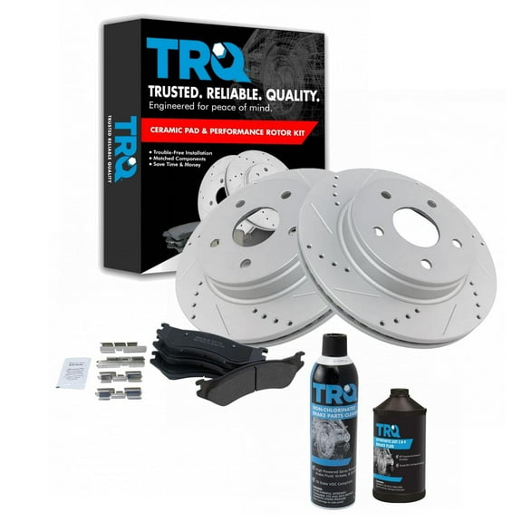 TRQ Performance Drilled & Slotted Disc Brake Rotor & Pad Front Kit w/Chemicals BKA17290