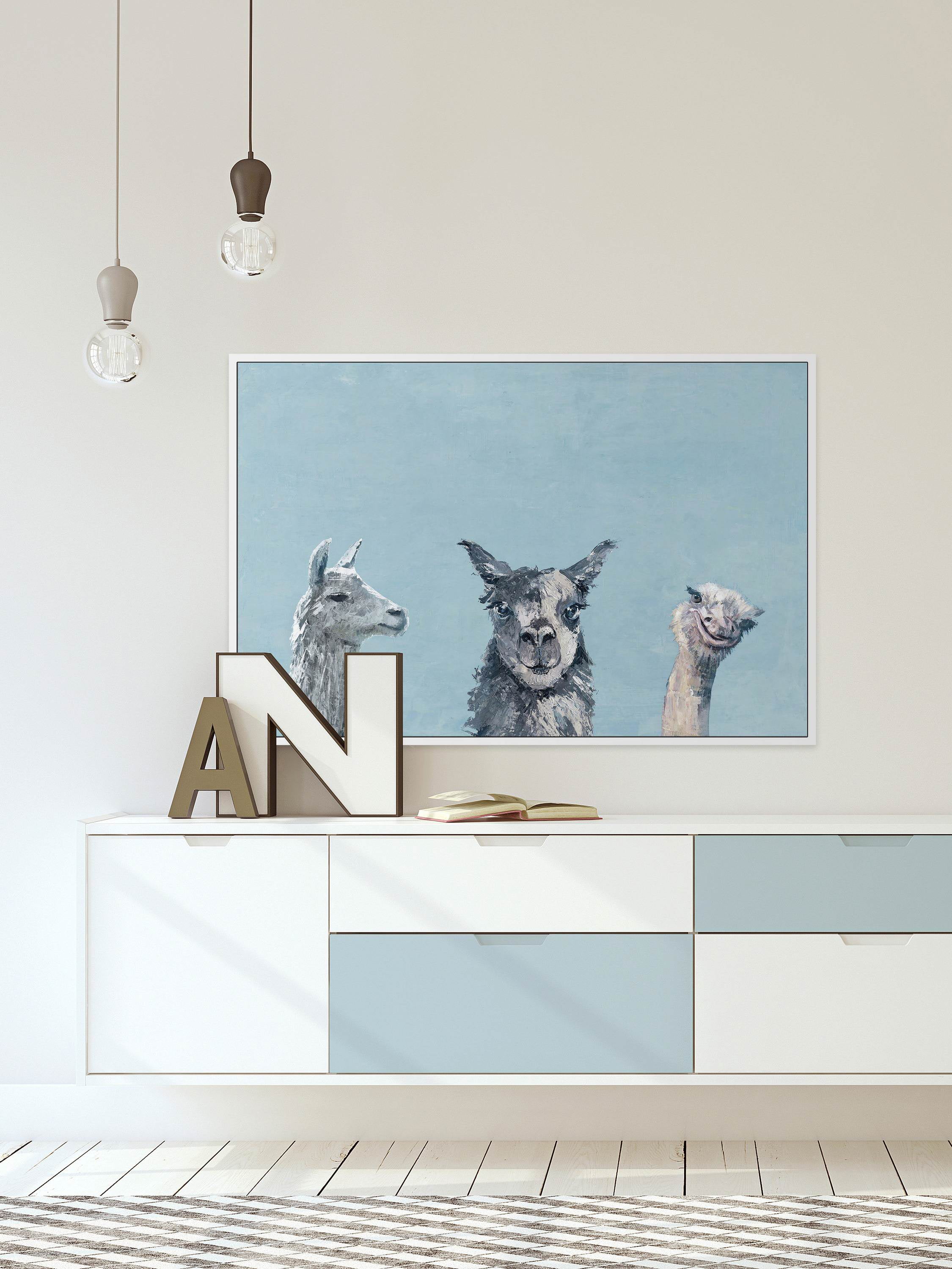 Llama and Ostrich Groove Floater Framed Painting Print on Canvas