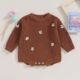 thumbnail image 2 of Okbabeha Baby Girl Chunky Sweater Knit Oversized Sweatshirt Romper Onesie Long Sleeve Crewneck Pullover Top for Newborn, 2 of 7