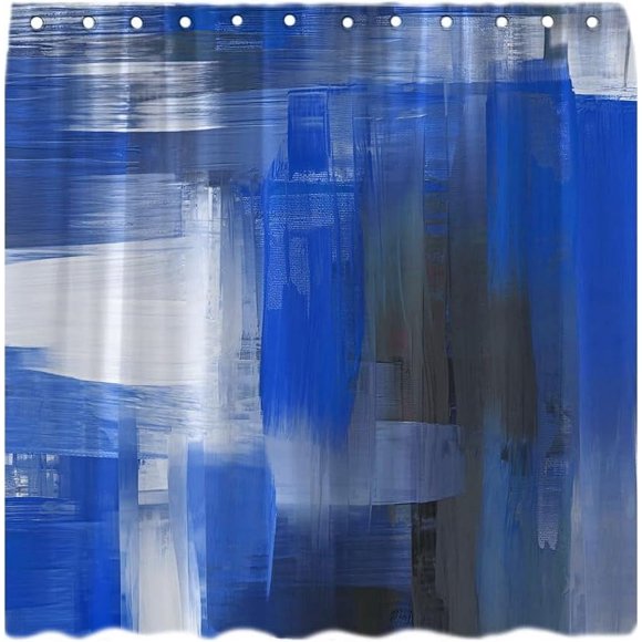 Rideau de Douche Art Abstrait Peinture à l'Huile Bleue Aquarelle Grunge Coups de Pinceau Art Coloré Moderne Rideau de Salle de Bain avec Crochet en Plastique