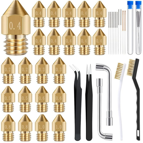 50 Pieces 3D Printer Nozzle Cleaning Kit Includes 19 Pcs Stainless Steel Needles Cleaner Tools and 23 Pcs MK8 Nozzles Multiple Sizes Compatible with Makerbot Creality CR-10 Ender 3 5