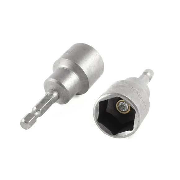 Unique Bargains 1/4' Shank 19mm Magnetic Hex Socket Driver Power Tool Gray 2 Pcs