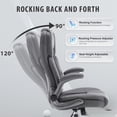 thumbnail image 4 of Executive Office Chair with Flip up Arms, Ergonomic PU Leather Office Chairs with Wheels, 90-120° Rocking High Back Office Desk Chair with Lumbar Support, Swivel Task Chairs(Grey), 4 of 8