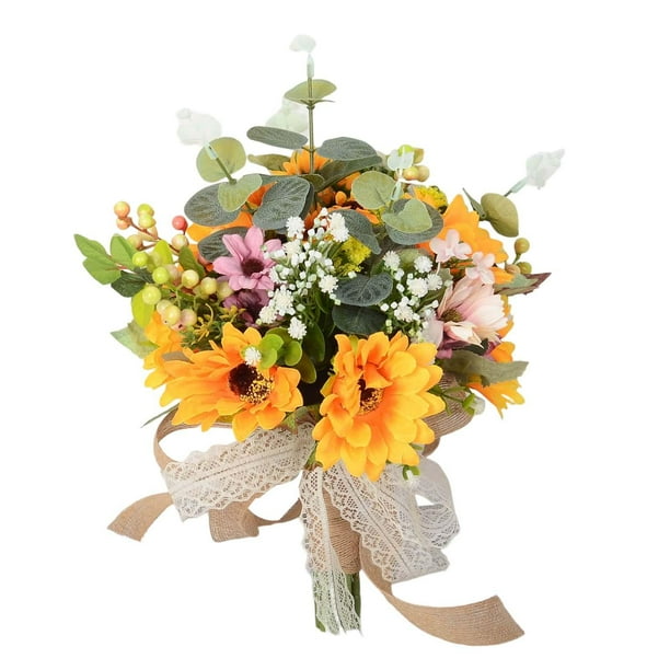 de girasol, ramo de novia, ramo de boda para damas de honor, flores atadas a mano, regalo de inauguración de la casa, centros de mesa, aniversar