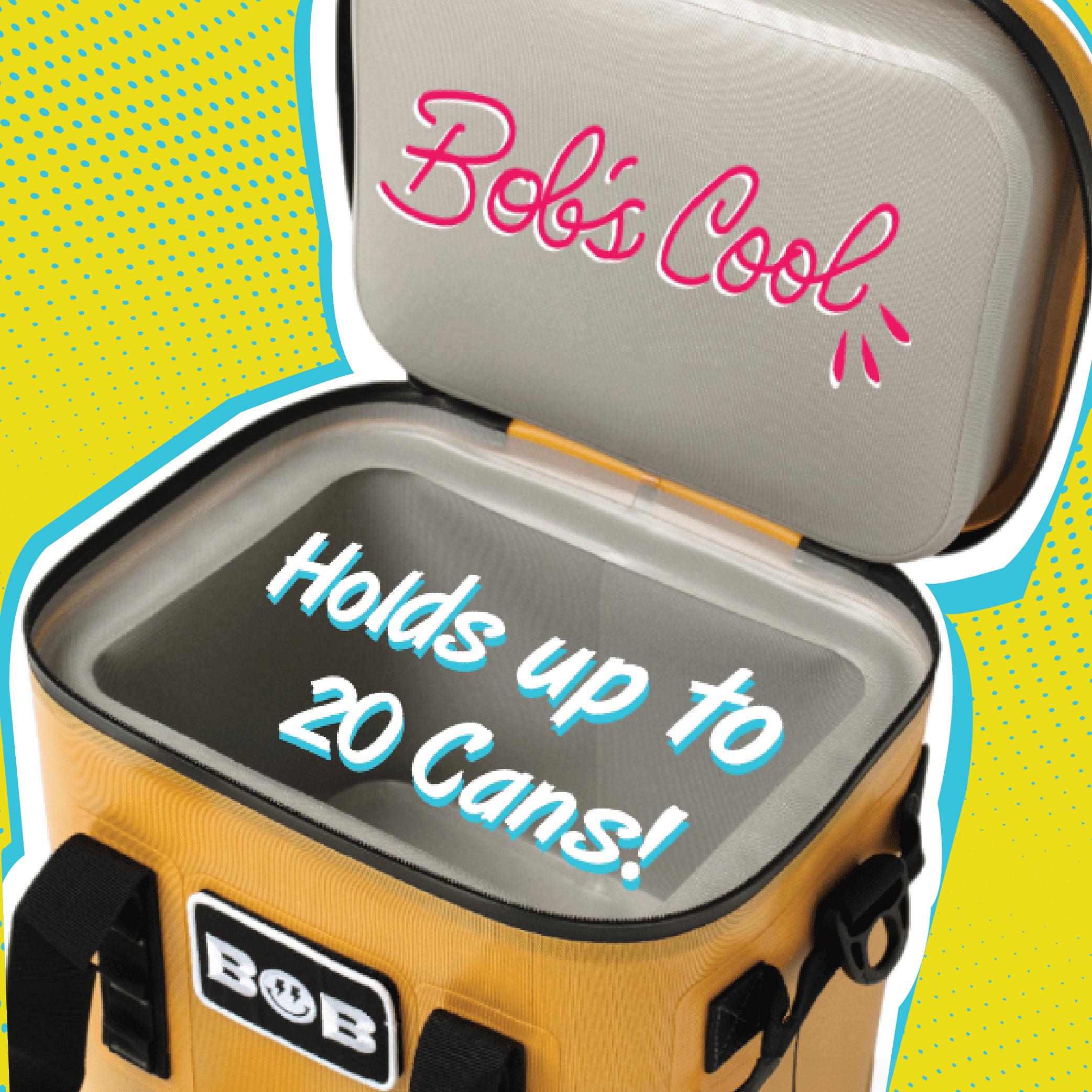 BOB THE COOLER CO - 14L "Sidekick" Portable Leak Proof Hopper Flip Soft Cooler for Lunch, Drink, Beverage, Camping, Travel, Picnic, Beach & More Fits 20 12oz Cans