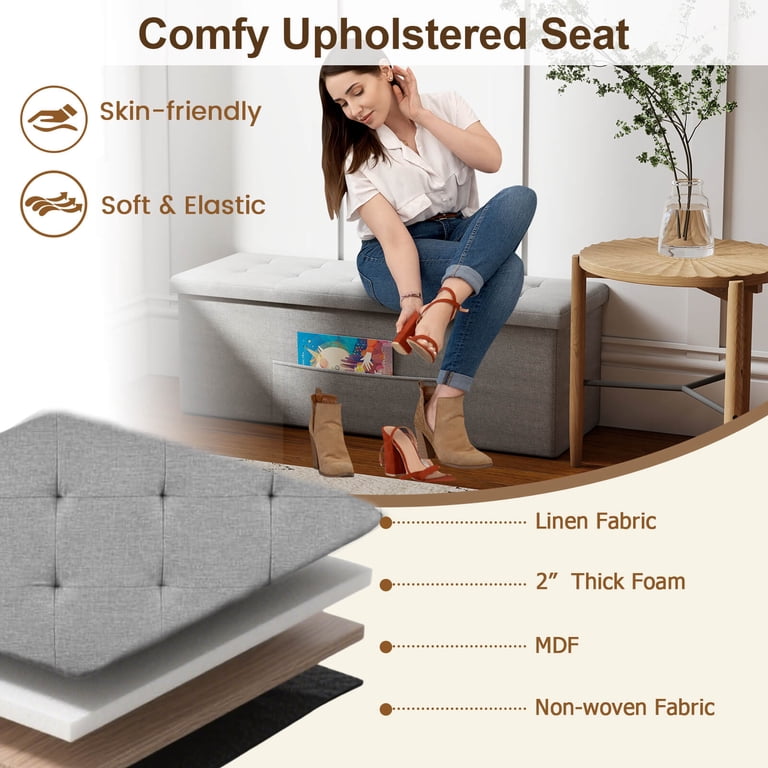 Costway Fabric Folding Storage Ottoman Bench in Light Grey photo 6