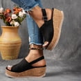 thumbnail image 3 of Pandaie Womens Platform Wedge Sandals Leopard Cork Footbed Slingback Slip on Slides Open Toe Suede Summer Dressy Walking Shoes Black Size 7.5, 3 of 5