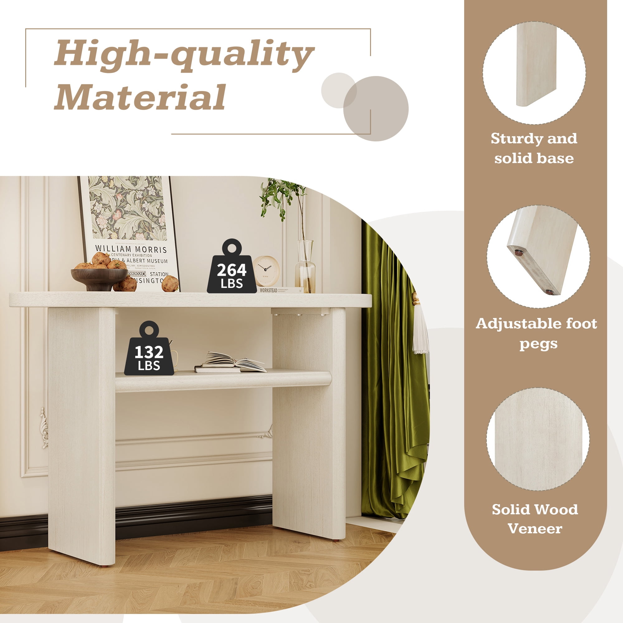 MAYEERTY Elegant Minimalist Console Table with Rounded Edges and Sturdy Shelf Design for Entryway, Living Room, Gray Wash