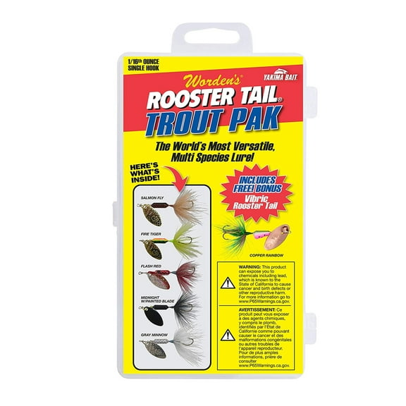 Yakima Bait Worden's Original Rooster Tail Trout Pak Assorted Lures, 1/8 oz., 6 Count, RTBX.208.S778