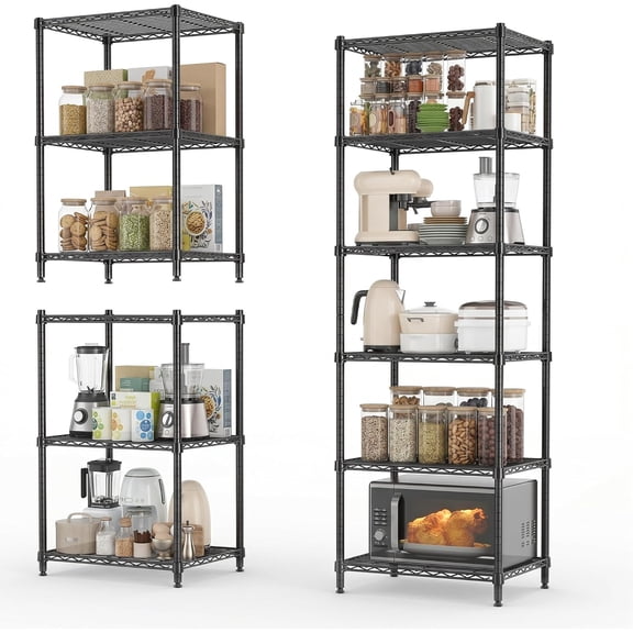 1 Pack 24-in W x 18-in D x 73-in H 6-Tier Heavy Duty Steel Wire Garage Shelving Unit, 1200-lb Capacity, Adjustable Shelves, 2-in-1 Design