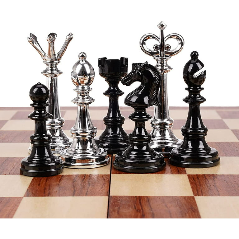 VAMSLOVE Chess and Checkers Board Game Sets for Adults Wooden Deluxe 15  inch Wood Board Box with Storage, Classic 2 in 1 Large Size with Chess  Pieces