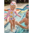 thumbnail image 4 of BemeyourBBs Toddler Baby Girl One Piece Swimsuit with Sun Hat Infant Girls Bathing Suit Long Sleeve Rash Guard Seashell Starfish/Fruit Print Zipper Swimwear and Sun Cap Summer Pool Beachwear, 4 of 9