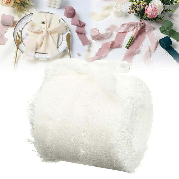 ZFSBZBS 5 Yard Dusty Rose Crushed Velvet Ribbon Frayed Edge Hand Torn Fringe Ribbon for Valentine's Day Bridal Bouquets Invitations Vow Books Gift White