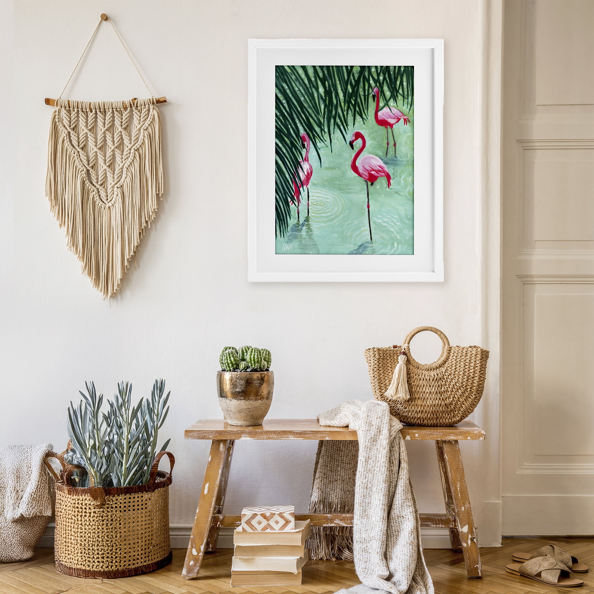 Stupell Industries Shallow Flamingo Pond White Framed Print Under Glass, design by Sarah Waldron Kimball