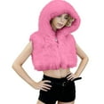 thumbnail image 2 of Hxshgdsn Womens Faux Fur Shrugs Jacket Trendy Lapel Sleeveless Full Zipper Crop Cardigans Vest Y19K Pink L, 2 of 5