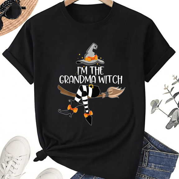 KeHetSoft Women's Grandma Witch Cotton Halloween Graphic T-Shirt
