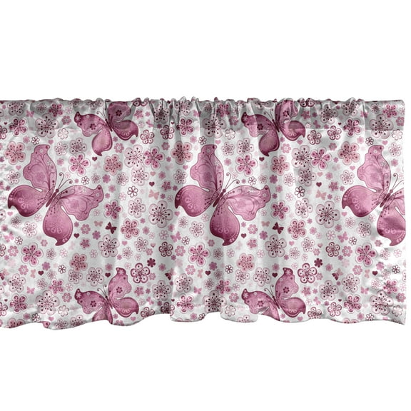 Ambesonne Butterfly Window Valance, Pink Flowers, 54" X 18", Pale Pink White