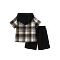 thumbnail image 4 of Fdqin Boys Shorts Sets 2Pcs Plaid Short Sleeve Hooded Button Shirt and Jogger Shorts Summer Outfits for Kids Black 5-6 Years, 4 of 7