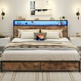 thumbnail image 3 of Lifezone King Size Bed Frame with 2-Tier Bookcase Headboard Platform Bed with Charging Station & LED, 4 Storage Drawers, Metal Support, No Box Spring Needed, Noise Free, Brown, 3 of 7