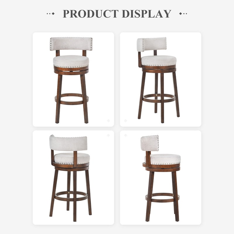 COLAMY Swivel Bar Stools Set of 4, 30 Inch Bar Height Stools, Modern Upholstered Wood Bar Chairs with Back for Kitchen Island & Home Bar, Heavy Duty 300 lbs Capacity, Fits 40-45" Bar Height, Beige