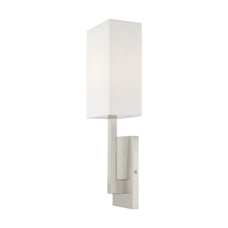 

1 Light Contemporary Steel Ada Wall Mount with Rectangular Off-White Fabric Shade-20 inches H By 6 inches W-Brushed Nickel Finish Bailey Street Home