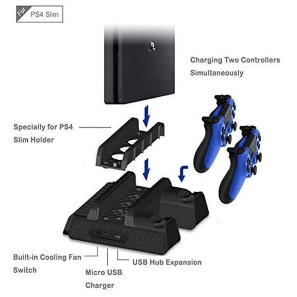 PS4 Vertical Stand 12pcs Discs Storage Game Tower Dual Controller