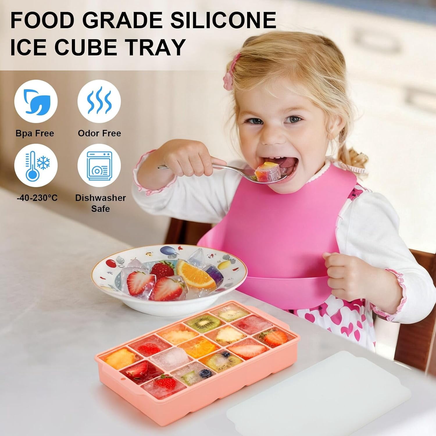 3-Pack Silicone Ice Cube Trays with Lids – 45 Cubes, Easy-Release, Leakproof – BPA-Free – Multicolor – 9.44"L x 8.26"W x 1.57"H