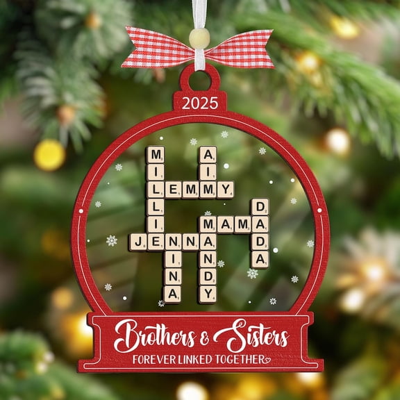 Personalized Brothers & Sisters Crossword Puzzle Ornament – Custom Scrabble Family Name Ornament – Sibling Christmas Gift