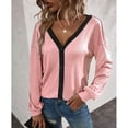 thumbnail image 3 of Cárdigan para Mujer Top con Cuello en V Diseño de Empalme a Cuadros Walf Manga con Hombros caídos Top de Mujer con un Solo Pecho para el hogar al Aire Libre Rosa Desnudo 3XL, 3 of 6