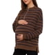 thumbnail image 4 of Blusa de maternidad INSPIRE CHIC para mujeres, camiseta de algodón con cuello simulado, media cremallera, mangas largas, con abertura lateral, cuello de tortuga a rayas, embarazo, color marrón, 4 of 6